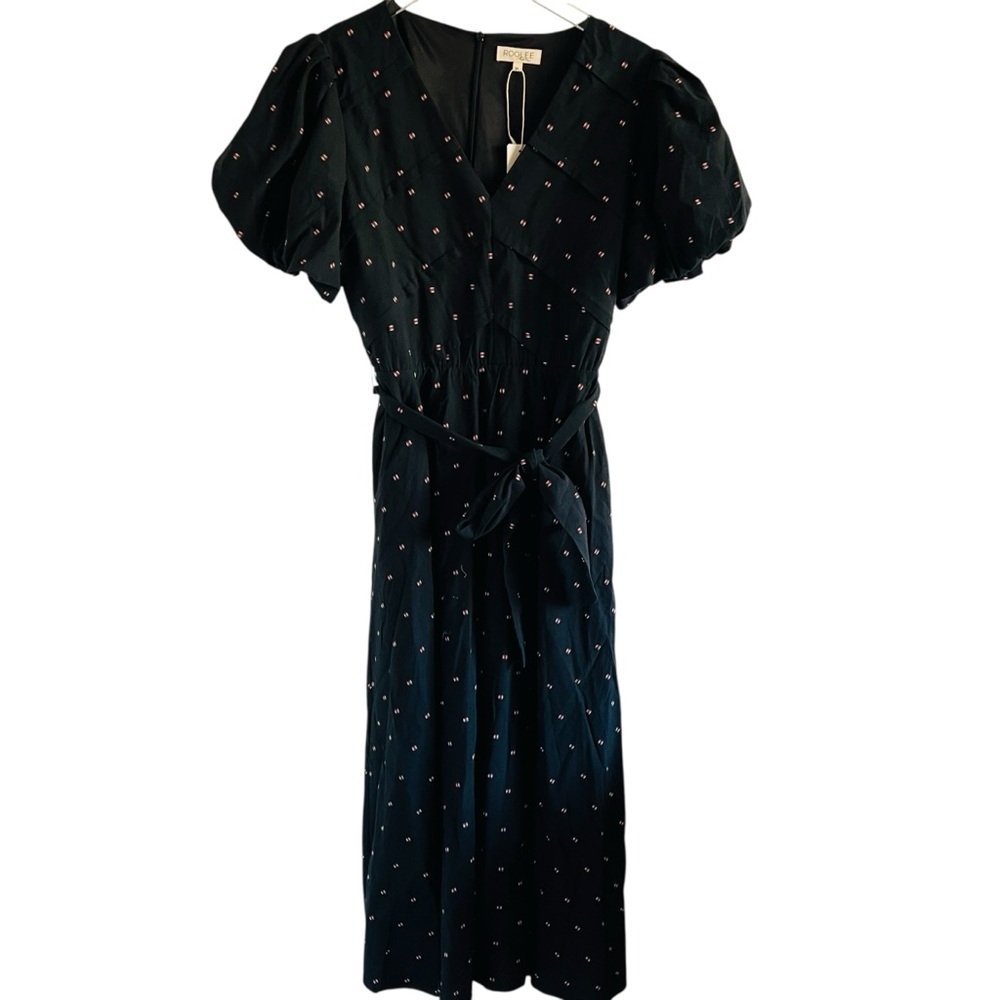 Roolee Mom Navy Blue Red White Spec Pattern Midi Dress